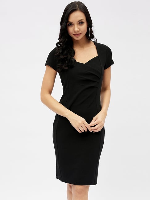 Harpa Black Sweet Heart Neck A-Line Dress Price in India