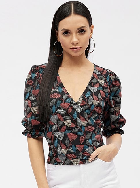 Harpa Black Cotton Floral Print Top