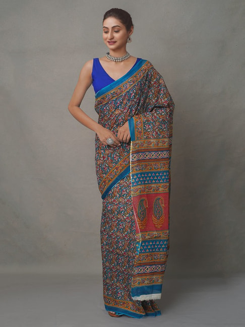 Unnati Silks Multicolor Cotton Printed Saree With Blouse Price in India