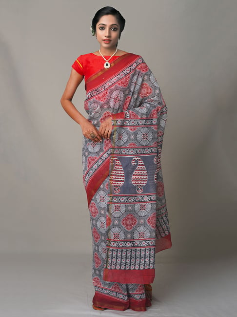 Unnati Silks Multicolor Cotton Silk Printed Saree With Blouse Price in India