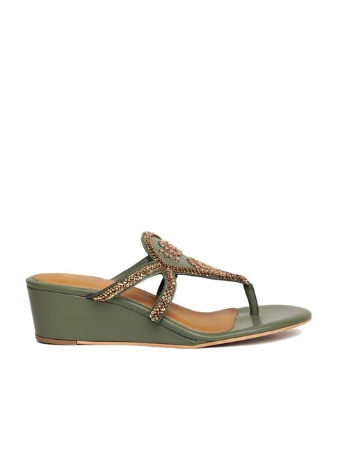 W Women's Whannah Olive Thong Wedges-picture-28
