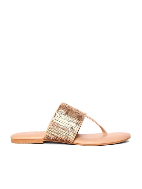 Aurelia Women's Zrory Gold T-Strap Sandals Price in India