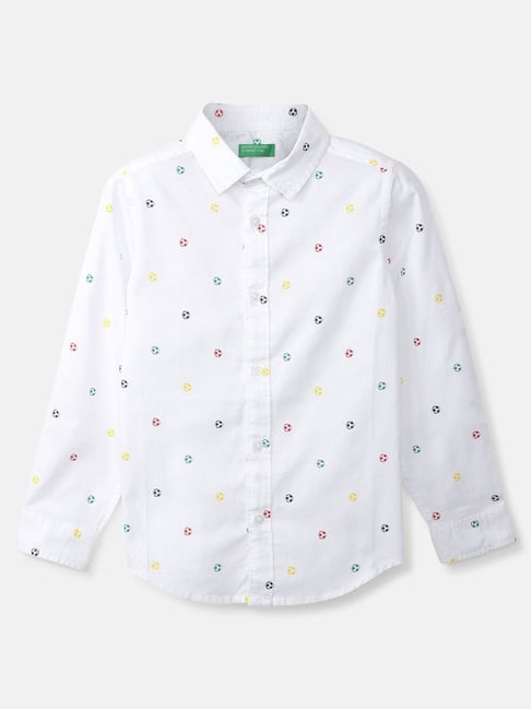 United Colors of Benetton Kids White Cotton Printed Full Sleeves Shirt