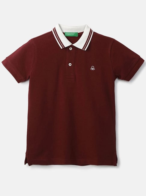 United Colors of Benetton Kids Maroon Cotton Regular Fit Polo T-Shirt