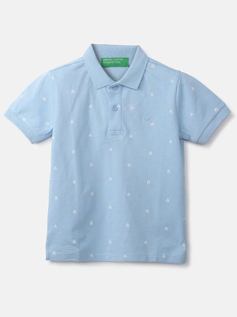 United Colors of Benetton Kids Blue Cotton Printed Polo T-Shirt