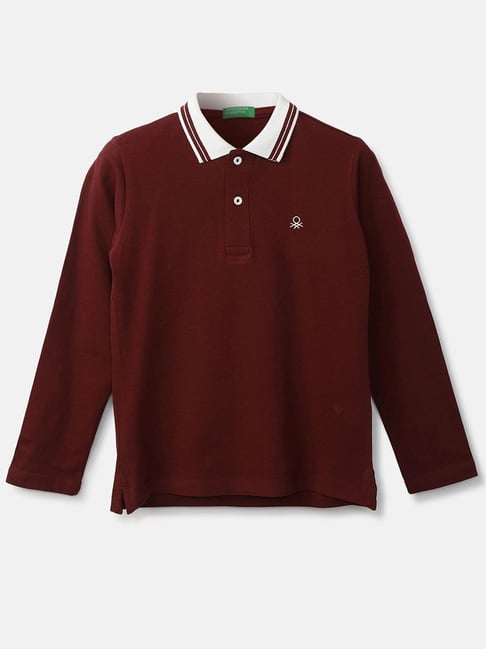 United Colors of Benetton Kids Maroon Cotton Regular Fit Full Sleeves Polo T-Shirt