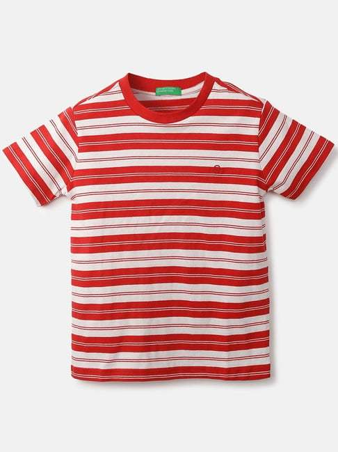 United Colors of Benetton Kids Red & White Cotton Striped T-Shirt