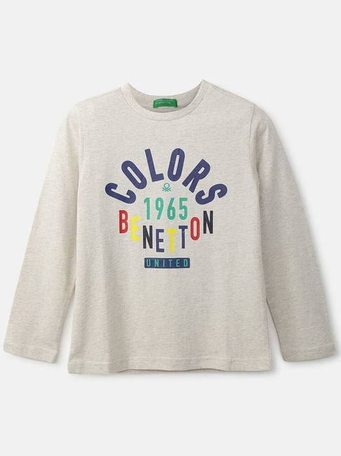 United Colors of Benetton Kids Off-White Cotton Printed Full Sleeves T-Shirt