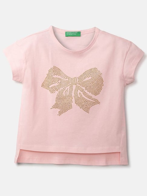 United Colors of Benetton Kids Pink Cotton Embellished Top