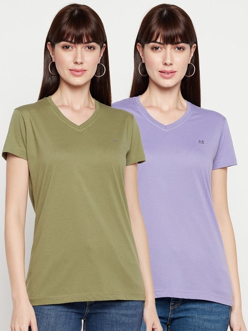 Okane Green & Purple Box T-Shirt - Pack of 2 Price in India