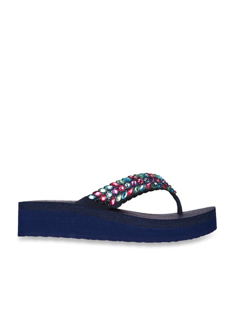 Skechers Women's Cali Navy Wedge Flip Flops