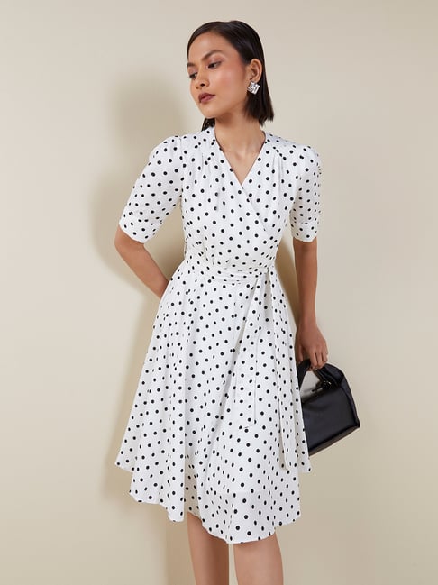Wardrobe by Westside White Polka-Dotted Wrap Dress Price in India