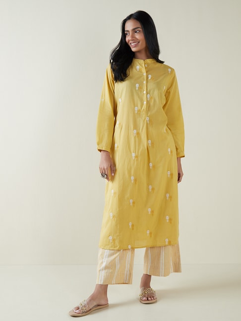 Utsa by Westside Yellow Embroidered Straight Kurta Price in India