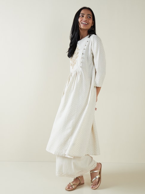 Utsa by Westside Off-White Patterned Fit-and-Flare Kurta Price in India