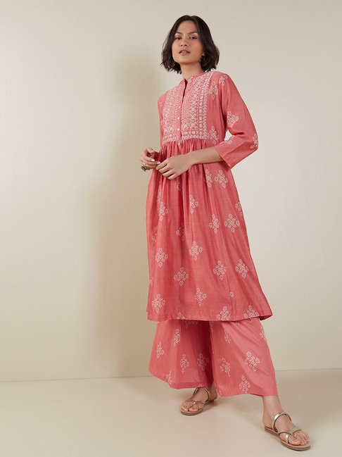 Zuba by Westside coral Bandhani Print Fit-and-Flare Kurta Price in India