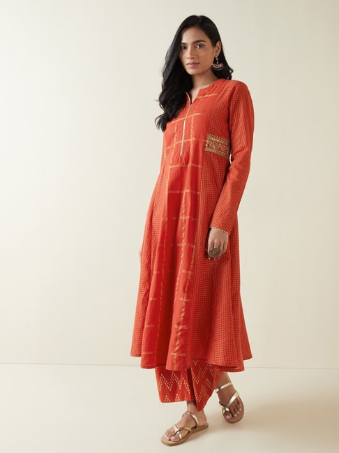 Utsa by Westside Rust Fit-and-Flare Kurta Price in India