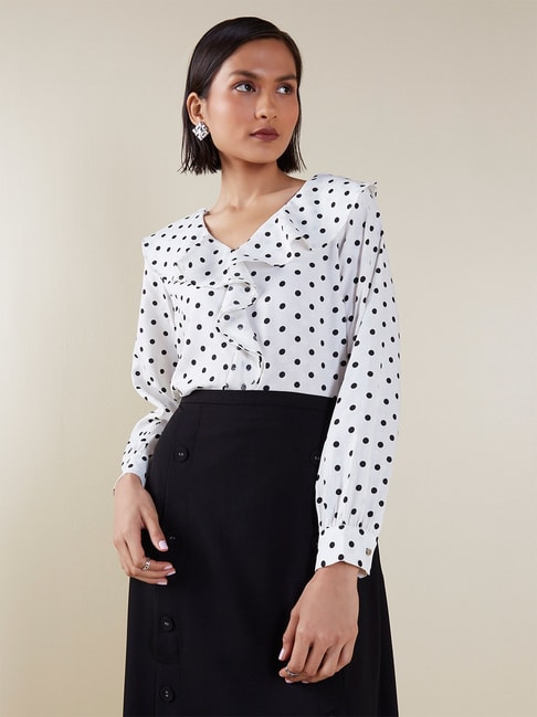 Wardrobe by Westside White Polka-Dotted Top Price in India