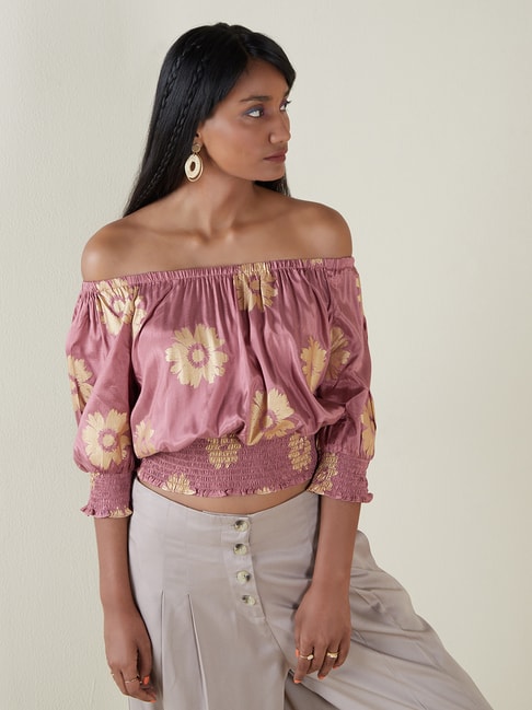 Bombay Paisley by Westside Mauve Floral-Printed Crop Top Price in India