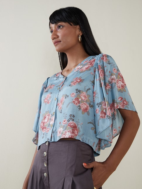 Bombay Paisley by Westside Blue Floral-Printed Crop Top Price in India