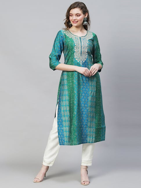 Buy Fashor Beige Embroidered Straight Kurta for Women Online @ Tata CLiQ