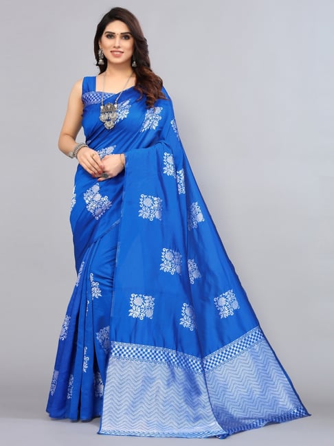 Satrani Blue Woven Saree With Unstitched Blouse Price in India