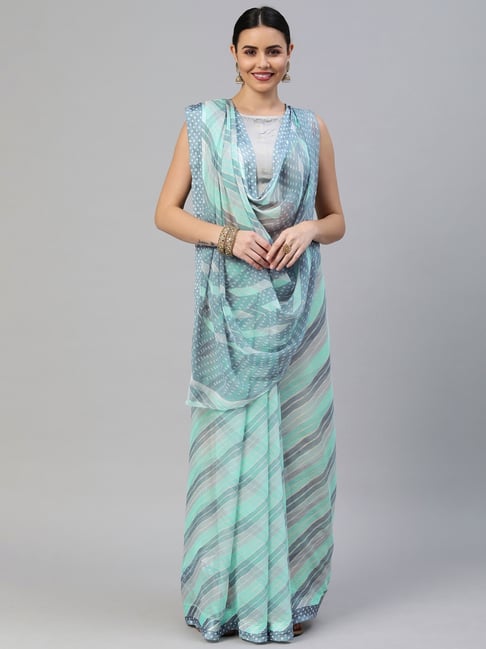 Satrani Blue Chequered Saree With Unstitched Blouse Price in India