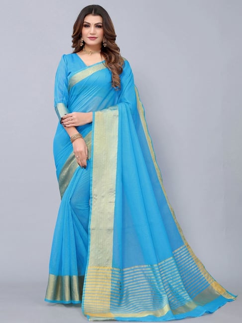 Satrani Blue Saree With Unstitched Blouse Price in India