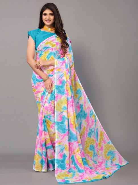 Satrani Multicolored Printed Saree With Unstitched Blouse Price in India