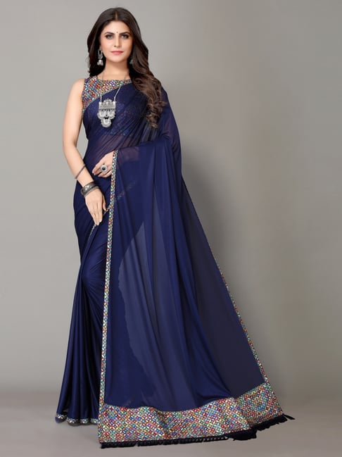 Navy Blue Organza Wedding Saree Blouse SFARY10101 – ShreeFashionWear