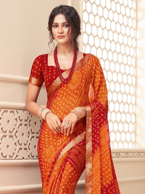 Orange Georgette Saree - Buy Orange Georgette Saree online in India