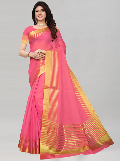 Satrani Pink Saree With Unstitched Blouse Price in India