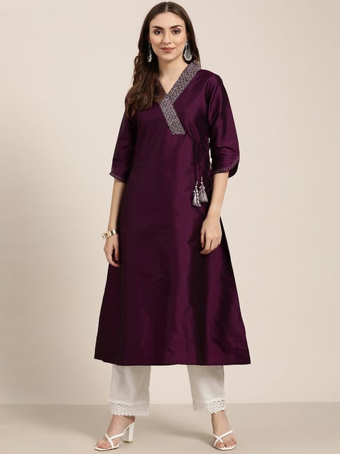 Buy Dark Purple Kurti In Embroidered Silk KALKI Fashion India