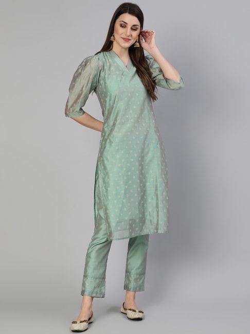 Jaipur Kurti Sea Green Printed Kurta Pants Set Price in India
