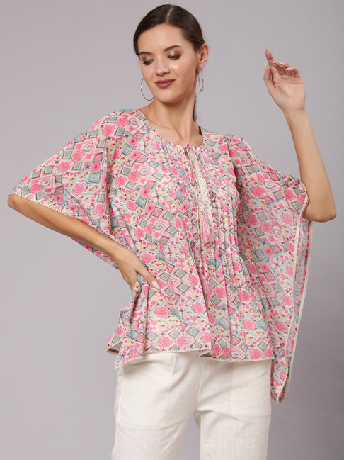 Jaipur Kurti Pink Printed Kaftan Top & Pants Set Price in India
