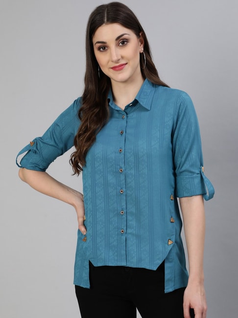 fcity.in - Avyanna Stylis Women Navy Blue Laser Printed Denim Shirt / Classy