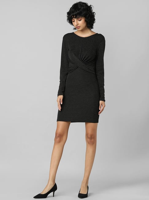 Only Black Textured Shift Dress Price in India