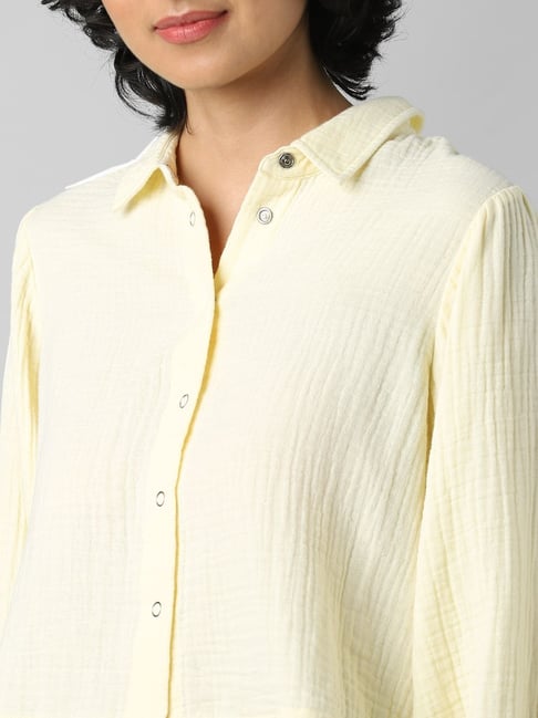 Only Light Yellow Cotton Regular Fit Puff Sleeve Shirt