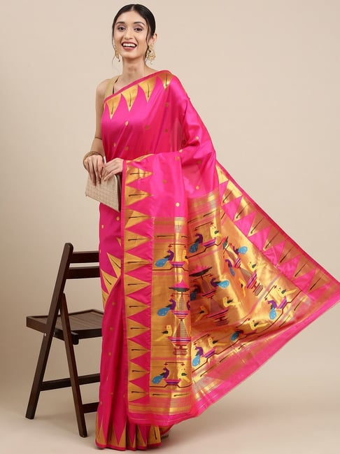 Buy online Pink Art Silk Paithani Saree With Blouse from ethnic wear for  Women by Varkala Silk Sarees for ₹1409 at 65% off | 2024 Limeroad.com