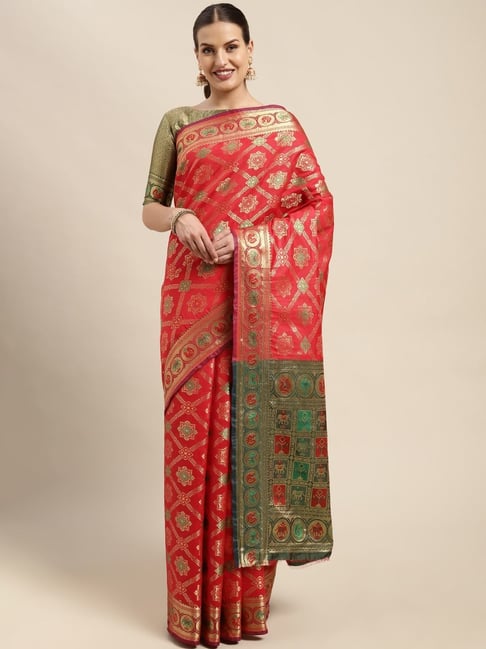 Blissta Red Woven Kanjeevaram Saree With Unstitched Blouse-picture-24