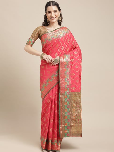 Crimson Red Golden Zari Banarasi Silk Saree - House of Vardha