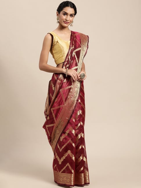 Blissta Purple Striped Kanjeevaram Saree With Unstitched Blouse-picture-43