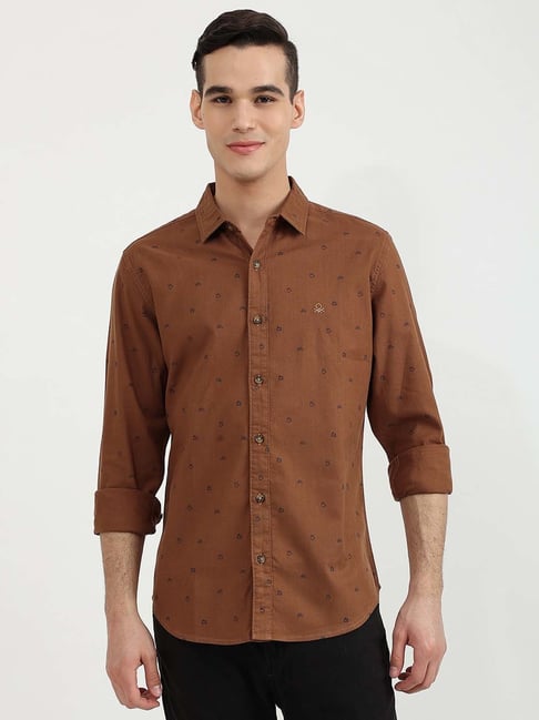 United Colors of Benetton Brown Slim Fit Printed Shirt