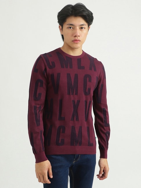 United Colors of Benetton Burgundy Printed Sweater