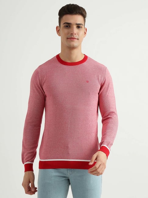 United Colors of Benetton Red Self Design Sweater