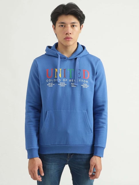 United Colors of Benetton Sky Blue Full Sleeves Hooded Sweatshirt