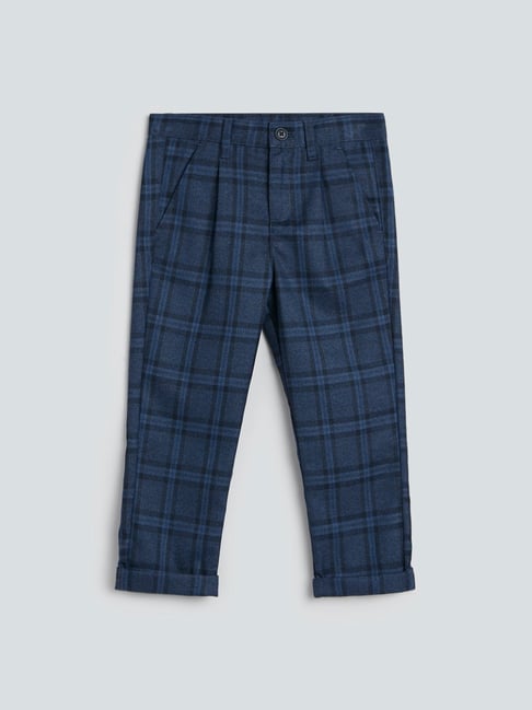 Shop HOP Kids Navy Checked Trousers Online  Westside