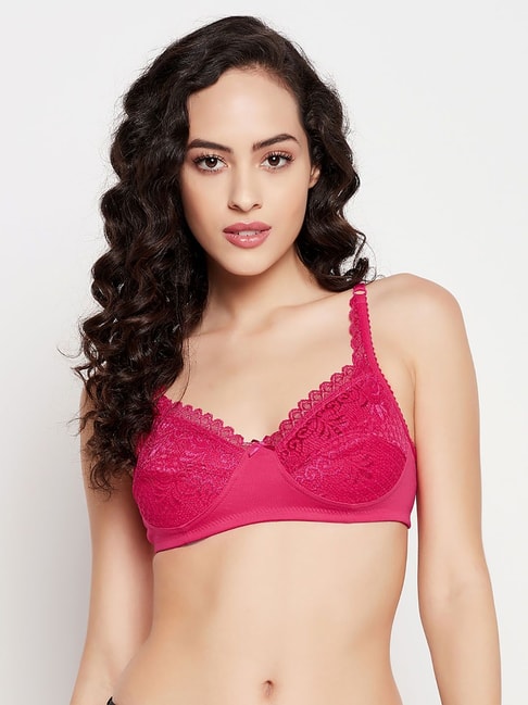 Clovia Pink Cotton Lace Full Coverage T-Shirt Bra Price in India