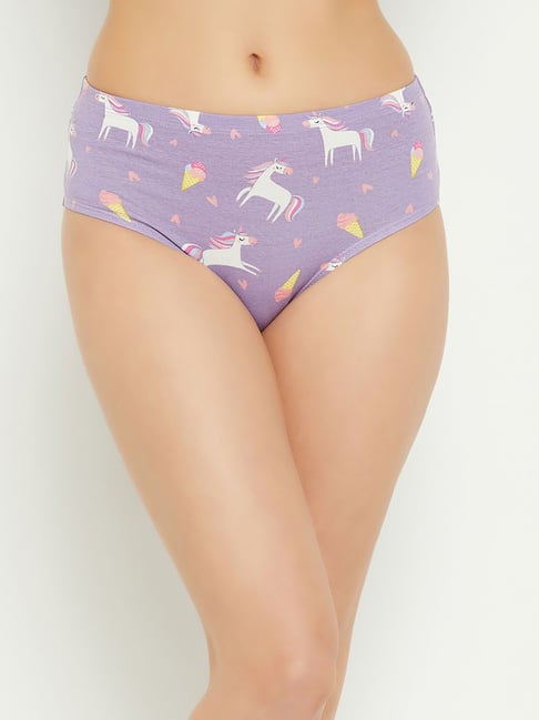 Clovia Purple Cotton Printed Hipster Panty