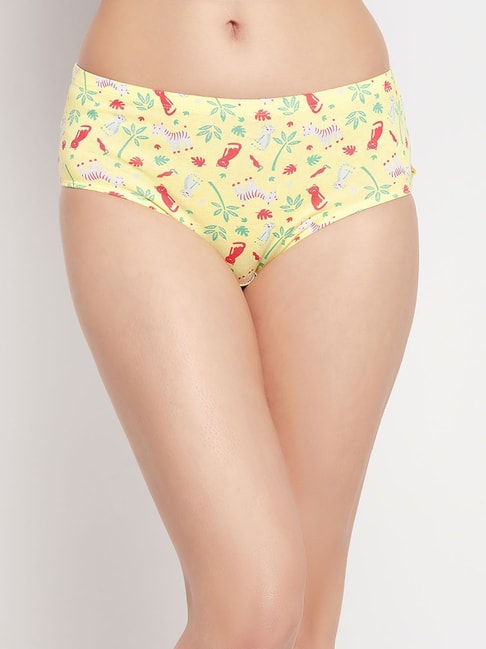 Clovia Yellow Cotton Printed Hipster Panty Price in India