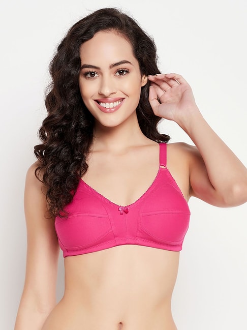 Buy Clovia Pink Cotton Lace Full Coverage T-Shirt Bra for Women